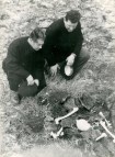 Заместитель председателя Ставропольского крайисполкома В.М. Агкацев и подполковник В.А. Цветков осматривают останки воинов 810-го стрелкового полка, погибших в боях в августе-ноябре 1942 года в районе Марухского ледника. 28 сентября 1962 года.  Государств
